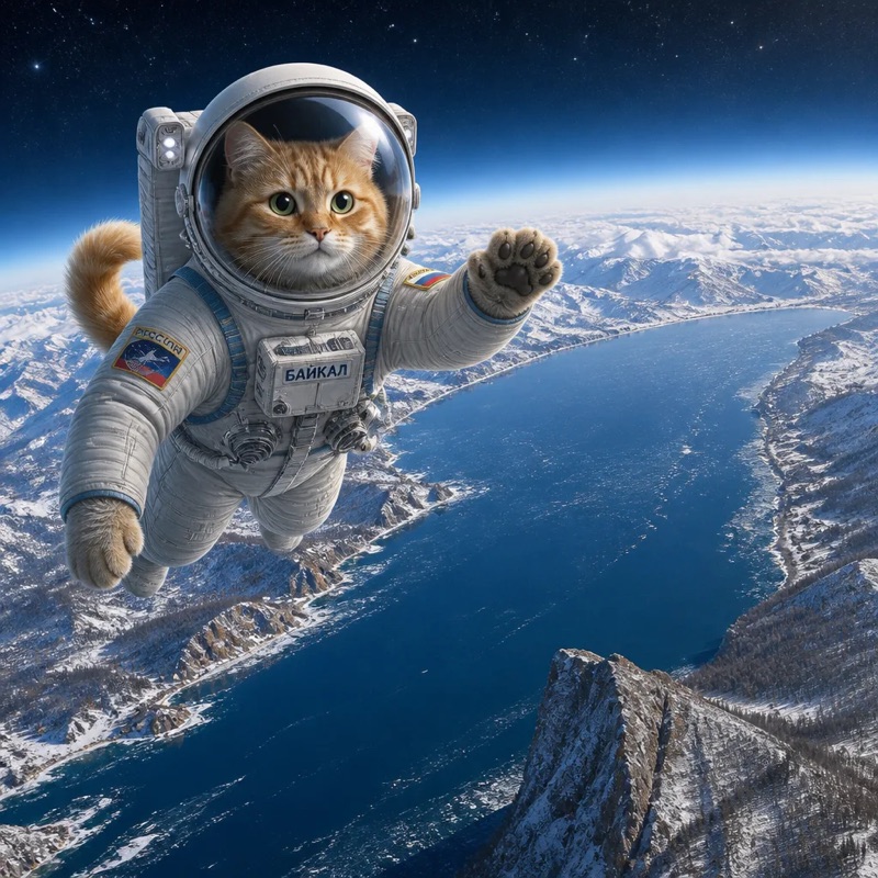 Кот-космонавт над Байкалом